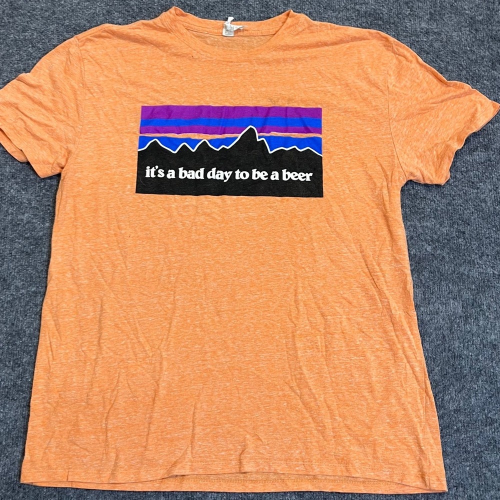 Threadfast T-Shirt Mens Size L Orange Beer Graphic Mountain Logo Rayon Blend
